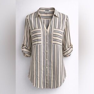 Express Cream and Black Striped Portofino Button-Down Shirt